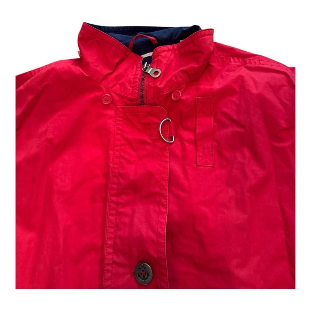 Vintage London Fog Red Women’s Rain Jacket Size XL Zip Up Navy Lined Canvas Coat - Picture 6 of 11